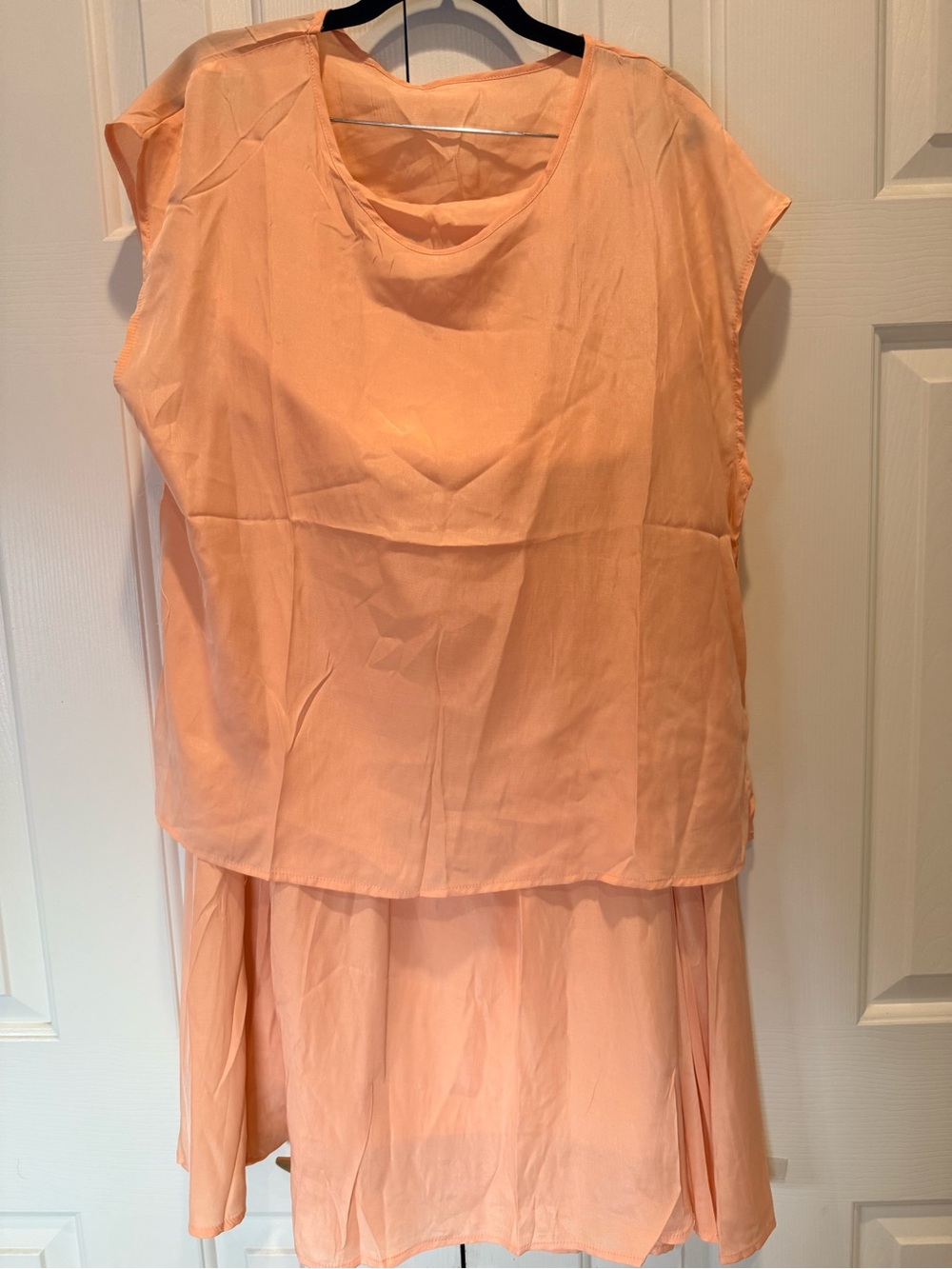 Peach Sleeveless 2 Piece Top and Skirt Layered Blouse - Picture 1 of 7